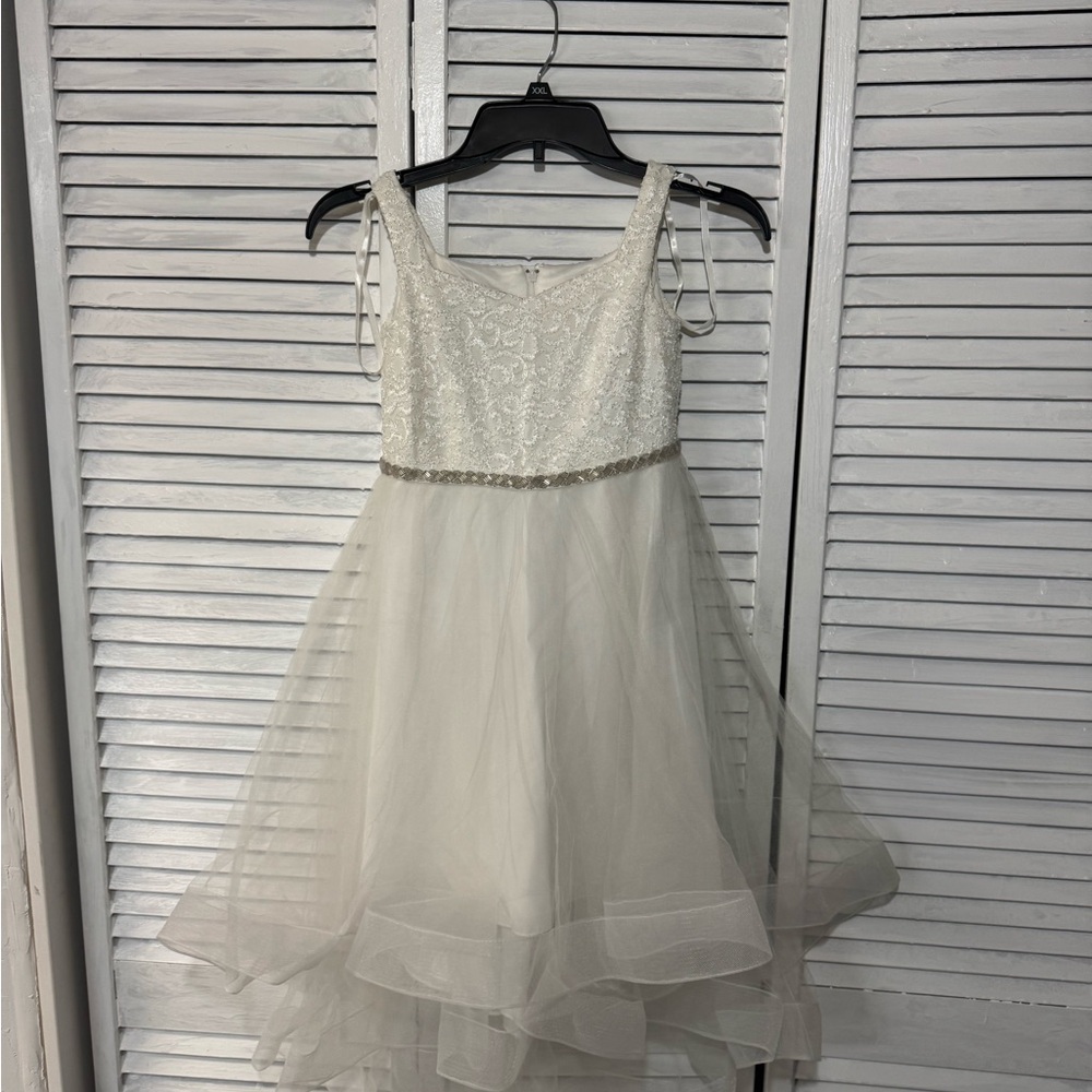 Girls Ivory Tulle Party Dress with Beaded Waist